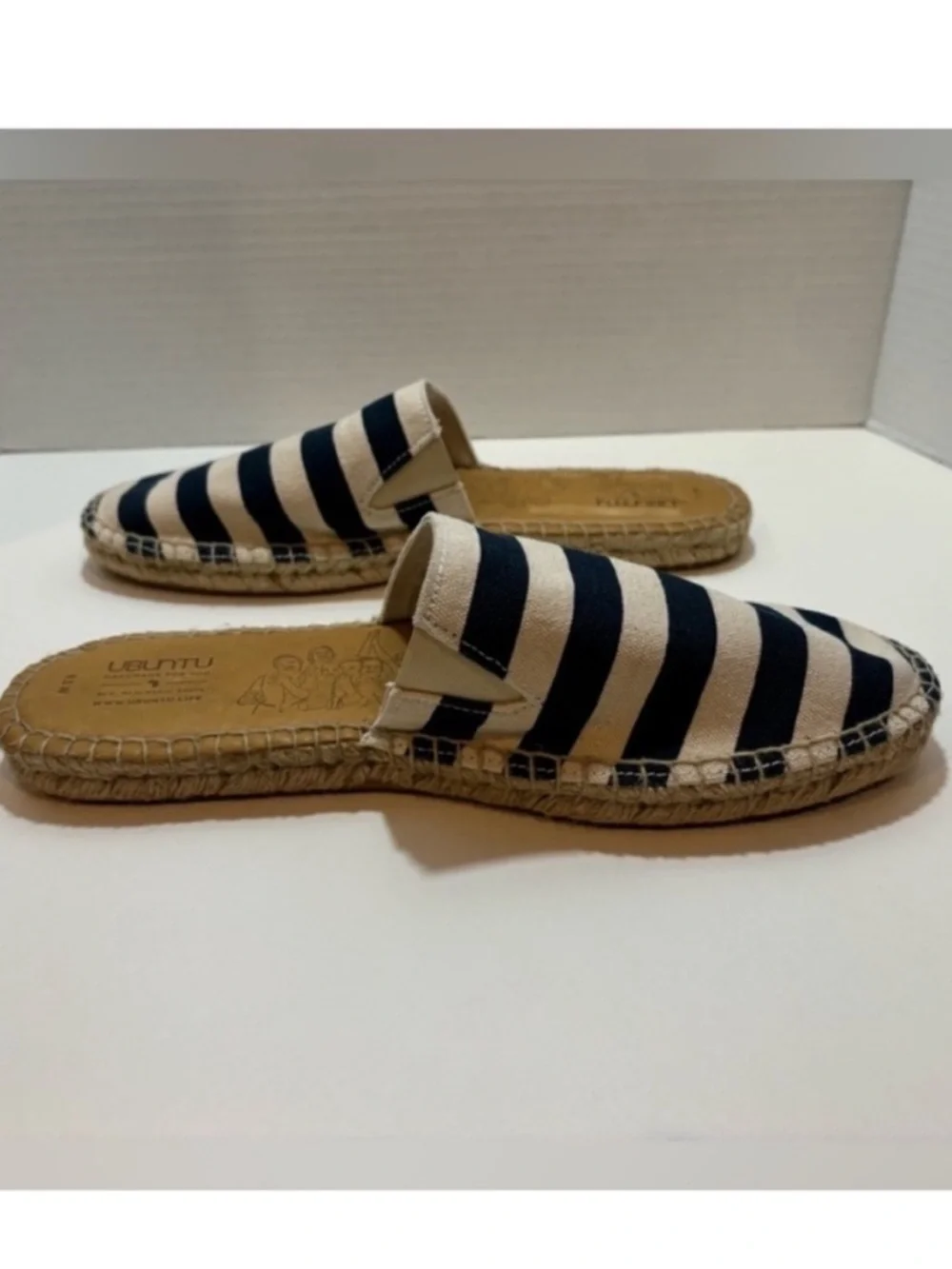Ubuntu Life Canvas Jute Espadrille Flat Slip On Striped Blue White Womens 9.5